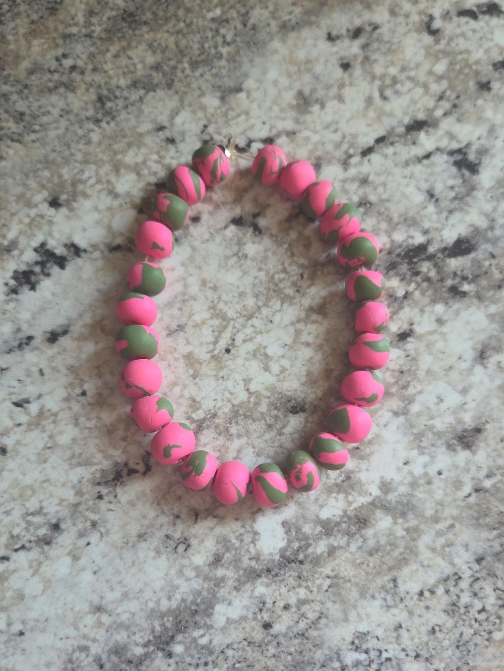 Pink & Olive Green Beaded Bracelet